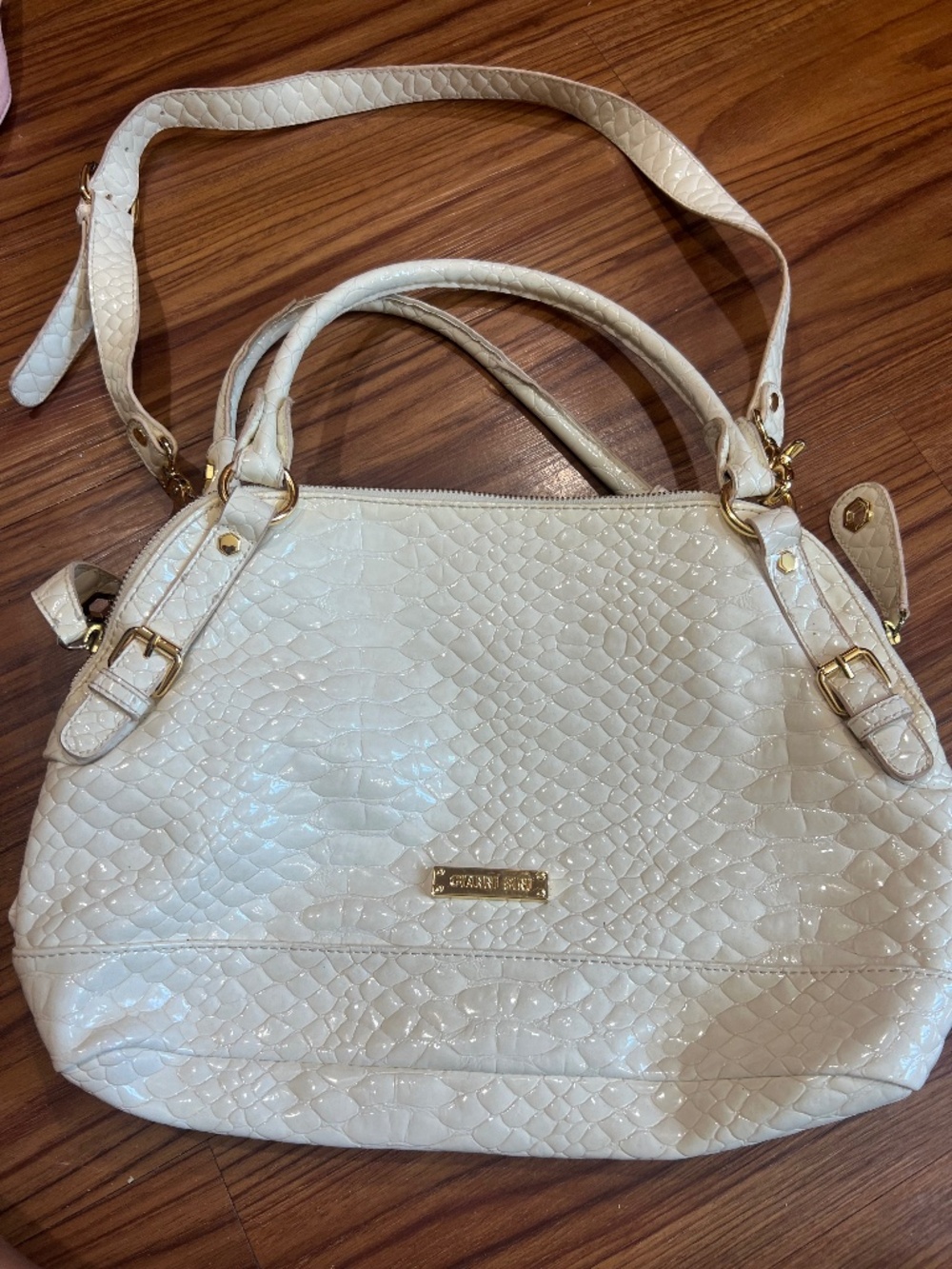Gianni Bini White Faux-Crocodile Handbag